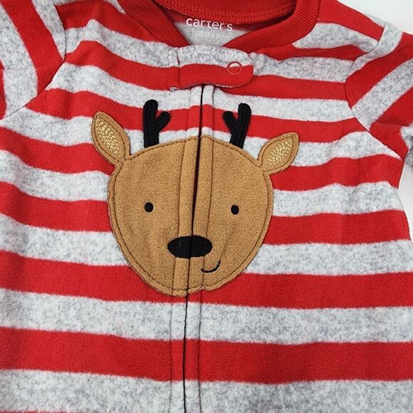 Carter's Just One You 9 Month Unisex Reindeer Striped Fleece Footed Pajama New - Picture 2 of 11